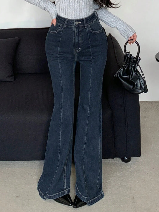 SHEIN Designer جينز نسائي بقصة واسعة وخصر متوسط الارتفاع