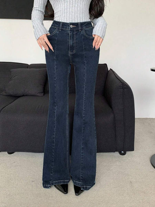 SHEIN Designer جينز نسائي بقصة واسعة وخصر متوسط الارتفاع