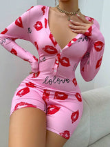 SHEIN رومبير نوم وردي بطبعة شفاه حمراء