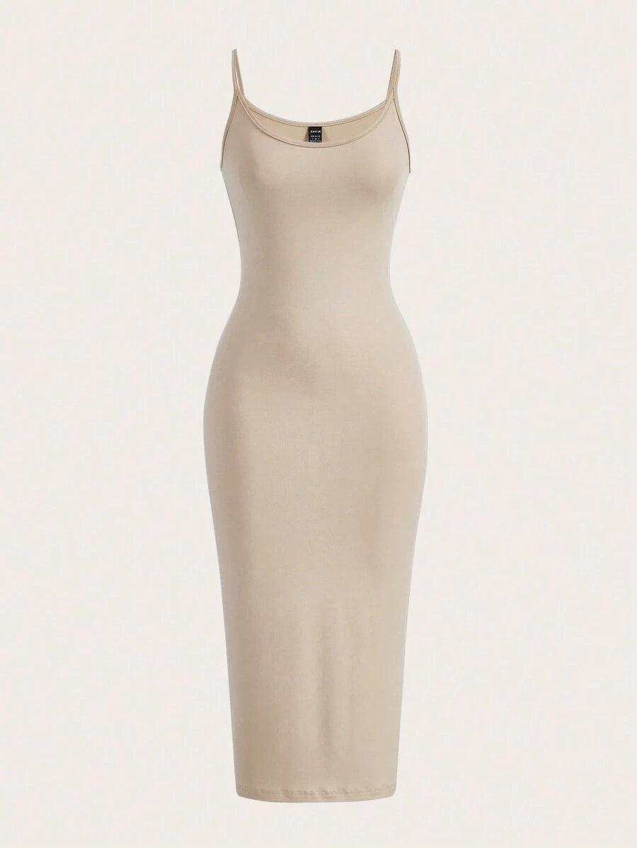 SHEIN BASICS فستان كاجوال بحمالات رفيعة بلون مشمشي