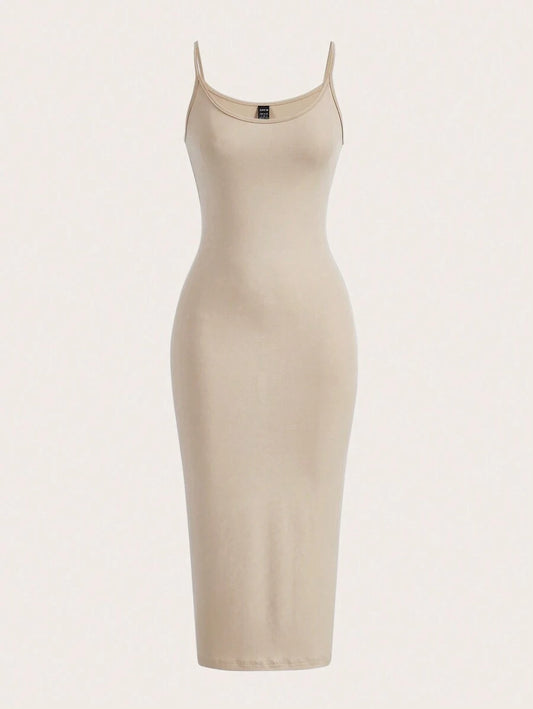 SHEIN BASICS فستان كاجوال بحمالات رفيعة بلون مشمشي