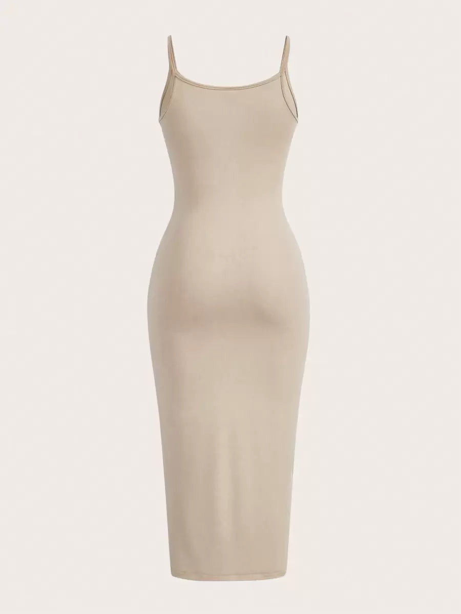 SHEIN BASICS فستان كاجوال بحمالات رفيعة بلون مشمشي