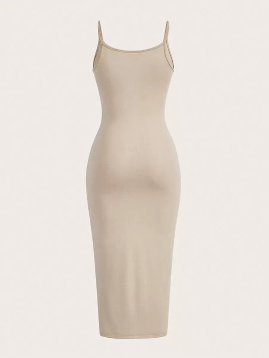 SHEIN BASICS فستان كاجوال بحمالات رفيعة بلون مشمشي