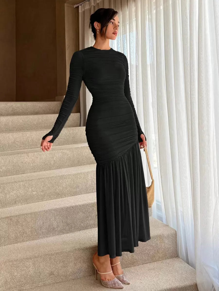 SHEIN Aloruh فستان اسود مطوي