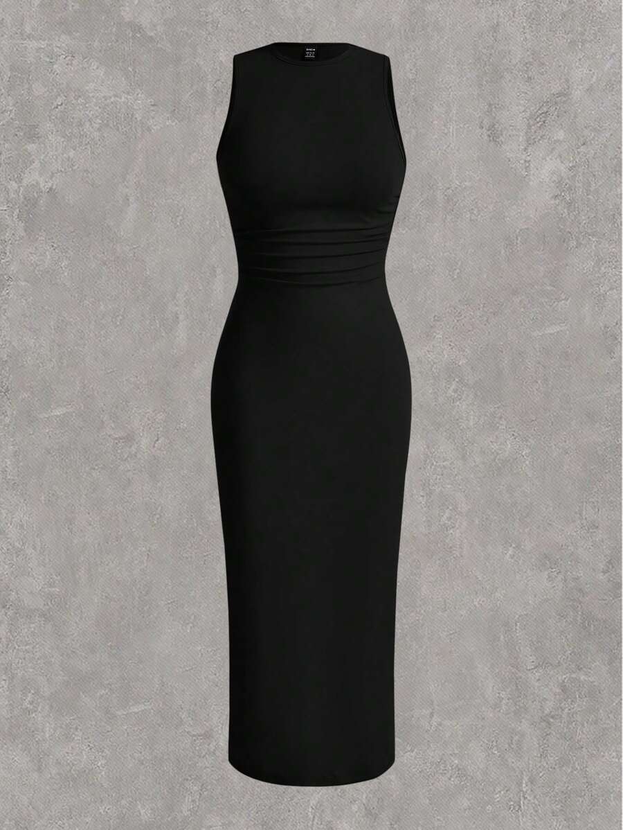 SHEIN EZwear فستان تريكو أسود مضغوط كبير الحجم