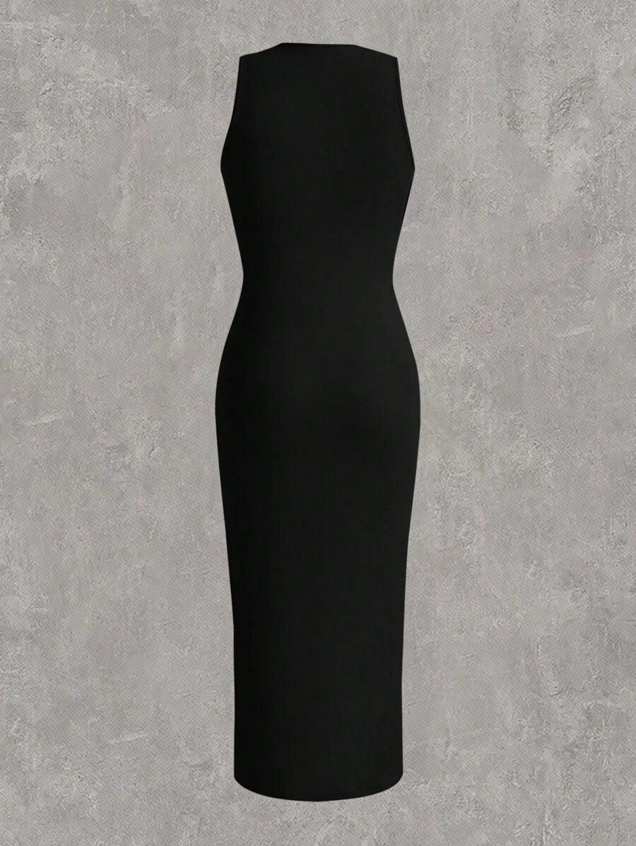 SHEIN EZwear فستان تريكو أسود مضغوط كبير الحجم