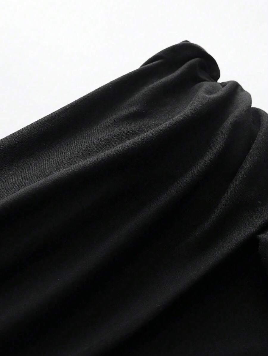 SHEIN فستان أسود بياقة منحرفة الكتف وأكمام طويلة