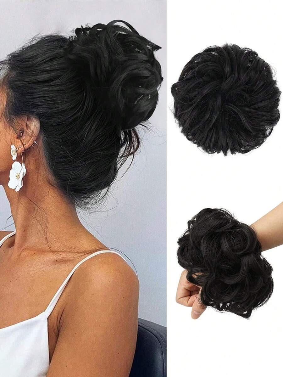 SHEIN لفائف شعر بتموج طبيعي أسود مجعد اصطناعي