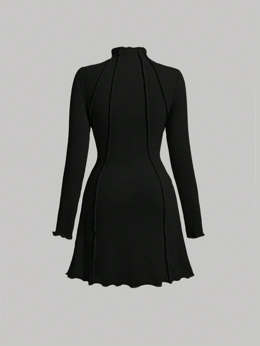 SHEIN MOD فستان اسود بياقة واقفة وأكمام طويلة