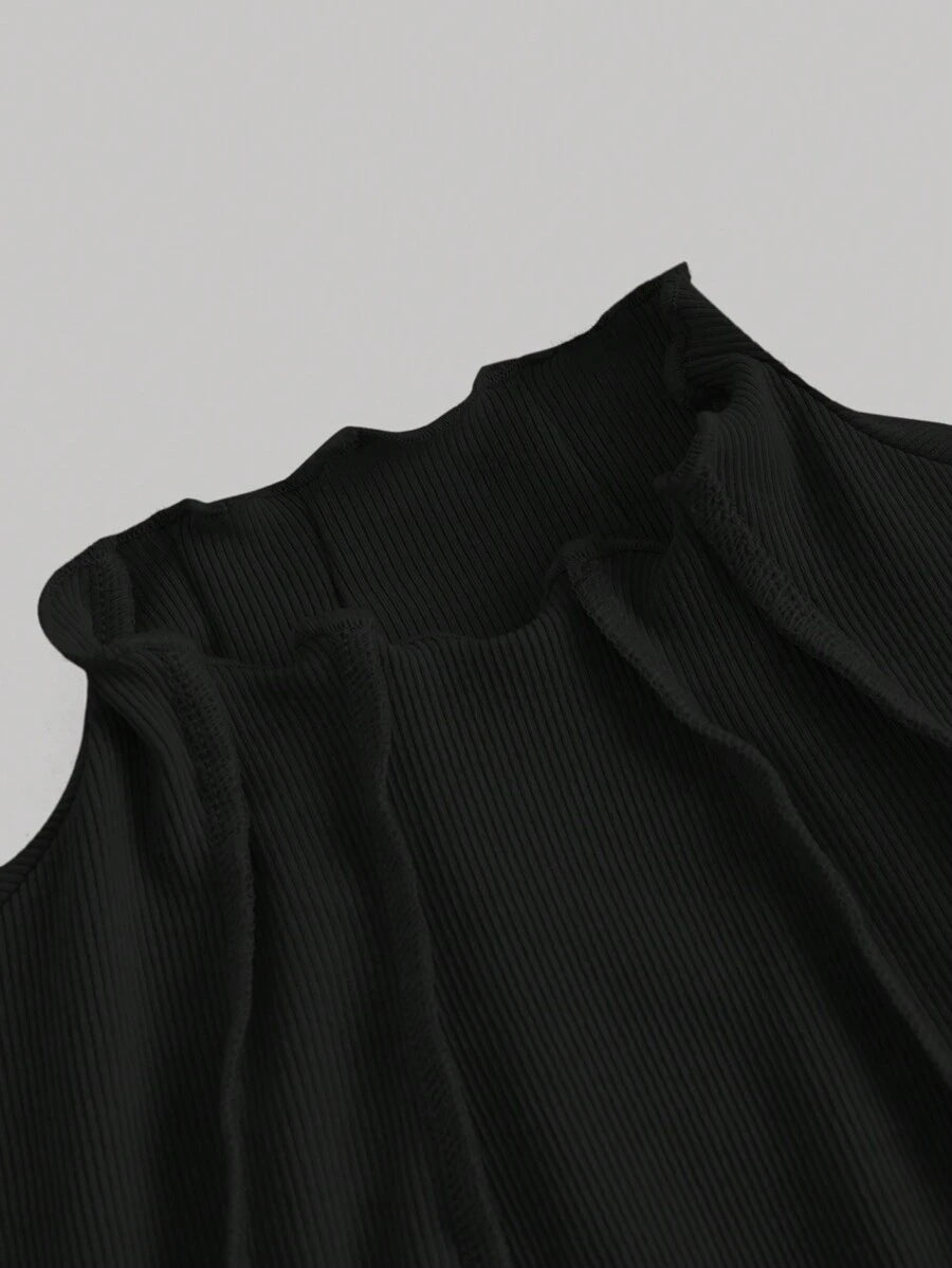 SHEIN MOD فستان اسود بياقة واقفة وأكمام طويلة