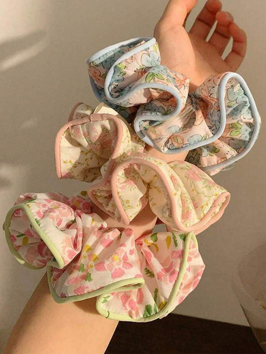 SHEIN طقم 3 أربطة شعر كبيرة بطبعات زهرية لذيل الحصان