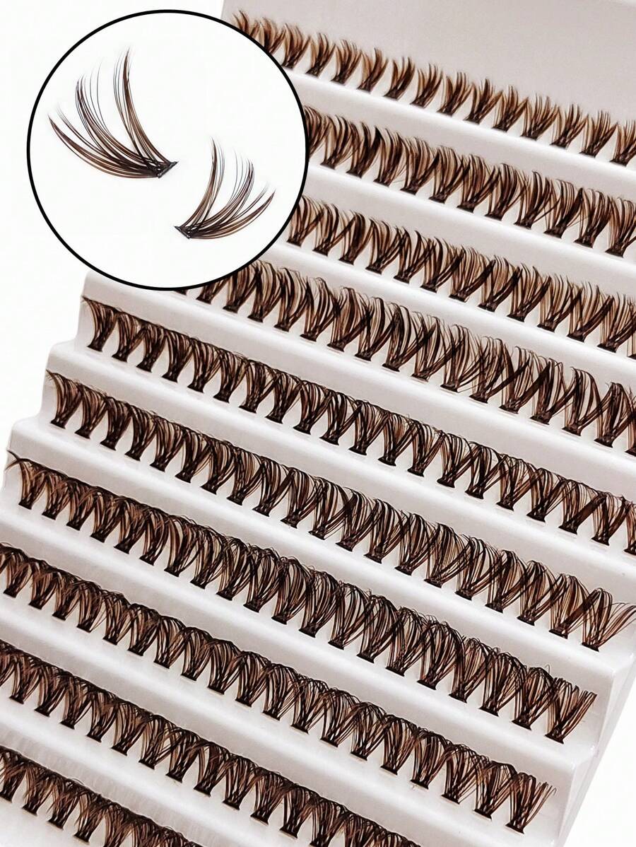 SHEIN Asiteo طقم 200 عناقيد رموش فردية بني داكن