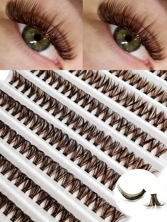 SHEIN Asiteo طقم 200 عناقيد رموش فردية بني داكن