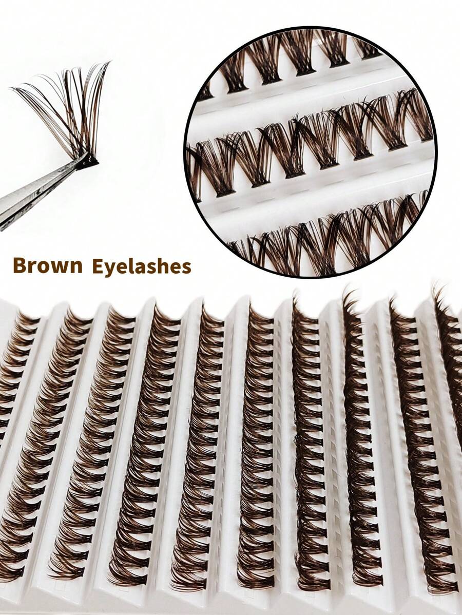 SHEIN Asiteo طقم 200 عناقيد رموش فردية بني داكن