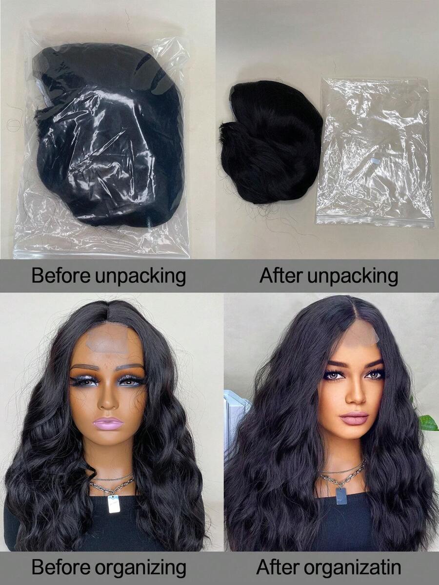 SHEIN باروكة طبيعية قصيرة شعر صناعي 18 بوصة بموجة وسطية