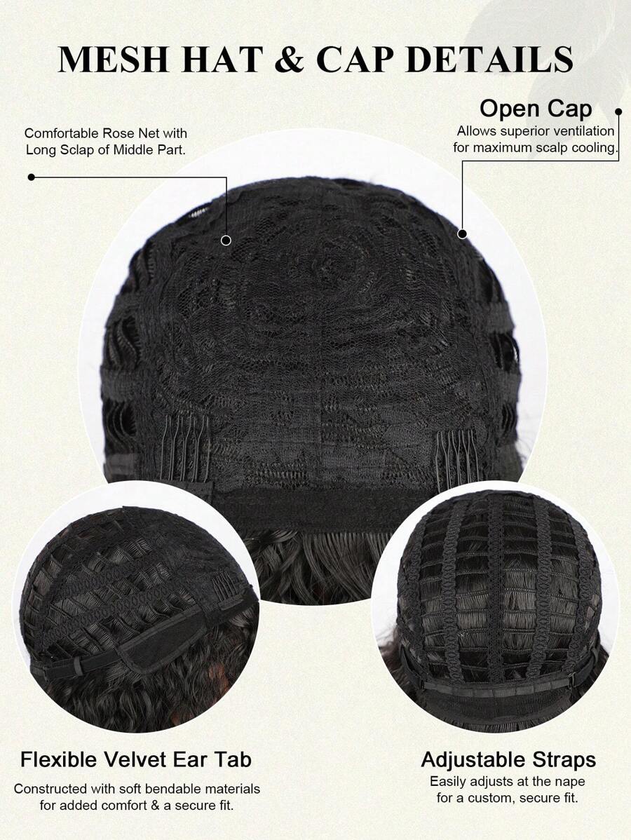 SHEIN باروكة شعر مجعد أسود متوسط الطول مقاومة للحرارة