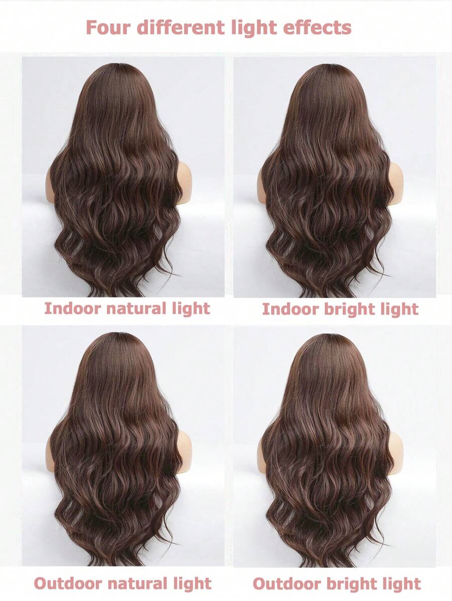 SHEIN شعر صناعي بني طبيعي طويل 24" مجعد مقاوم للحرارة