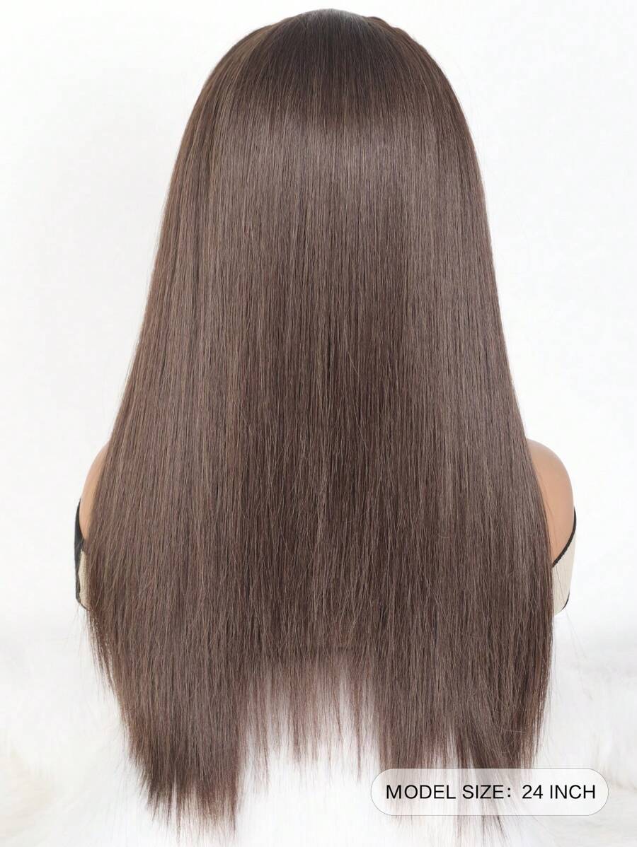 SHEIN وصلة شعر صناعي طويل بني مع حزام رأس ونصف باروكة