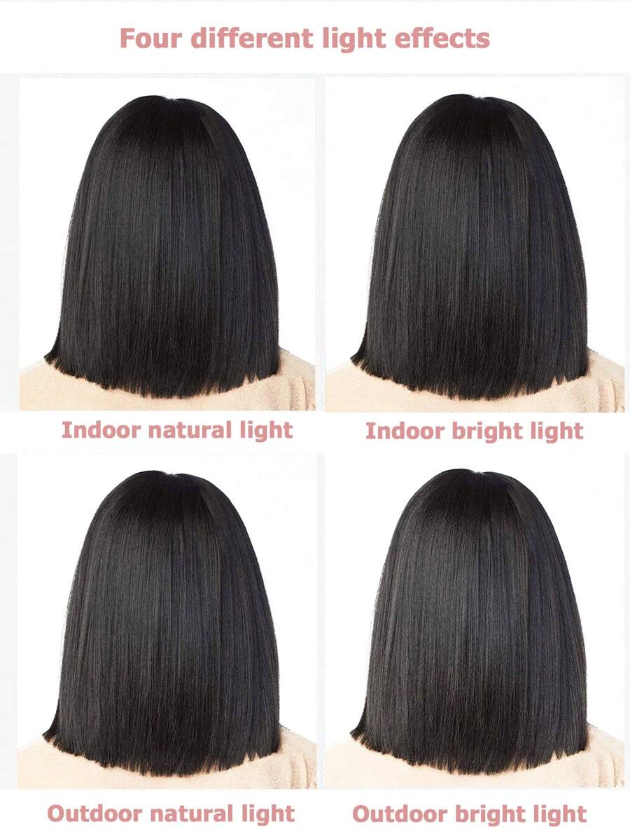 SHEIN باروكة شعر قصير مستقيم أسود 12 بوصة