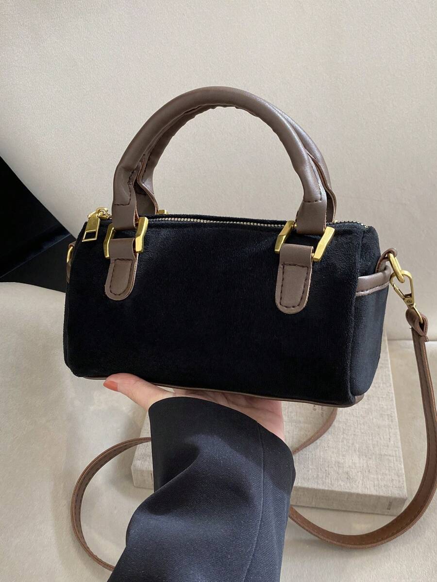SHEIN حقيبة بوسطن سوداء أنيقة من جلد بو مطفي