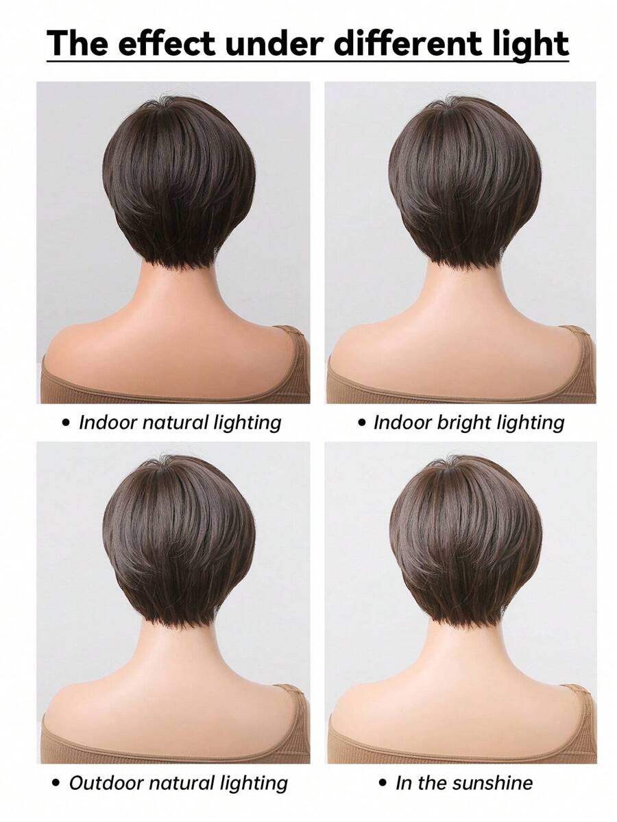 SHEIN باروكة صناعية قصيرة مستقيمة 10 بوصة مع غرة