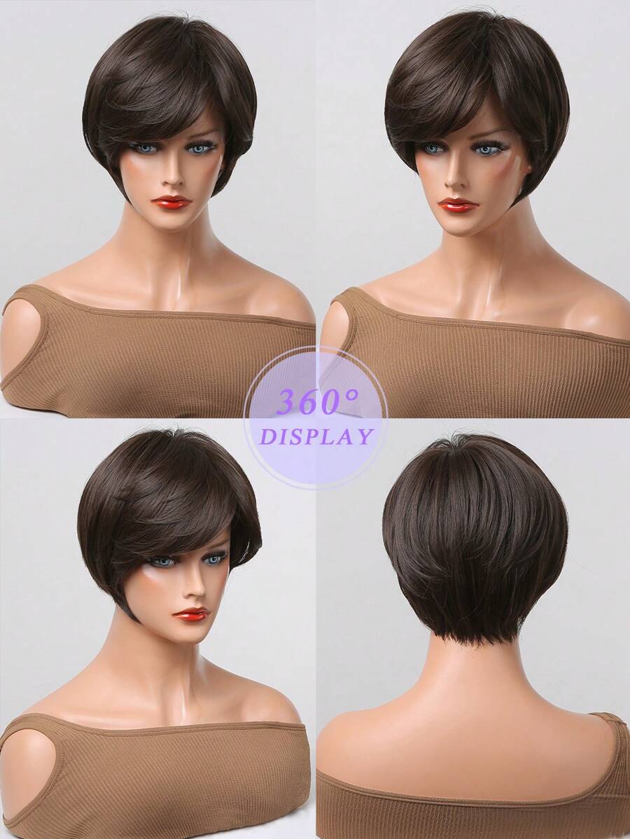 SHEIN باروكة صناعية قصيرة مستقيمة 10 بوصة مع غرة