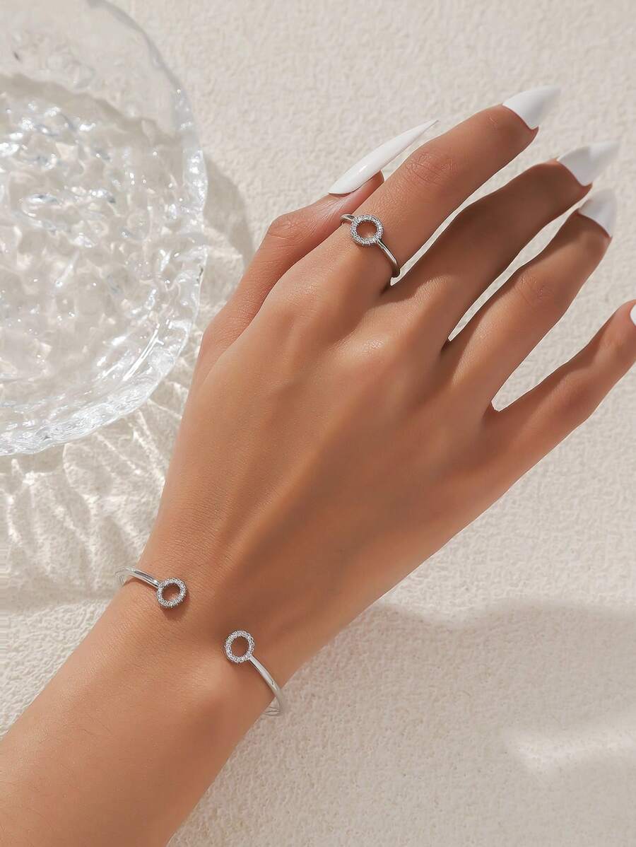 SHEIN طقم 2 قطعة سوار وخاتم فضي