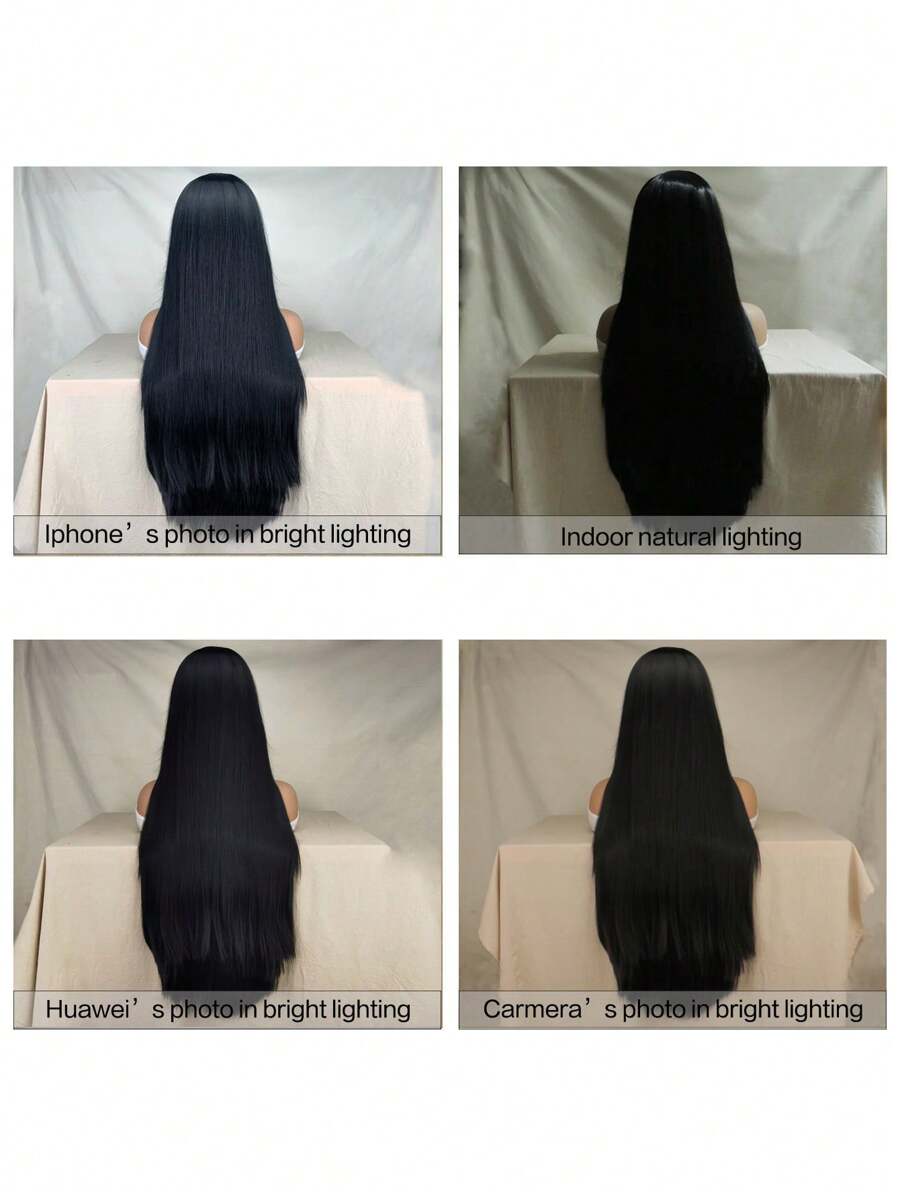 SHEIN باروكة شعر اصطناعي مستقيم أسود 40 بوصة