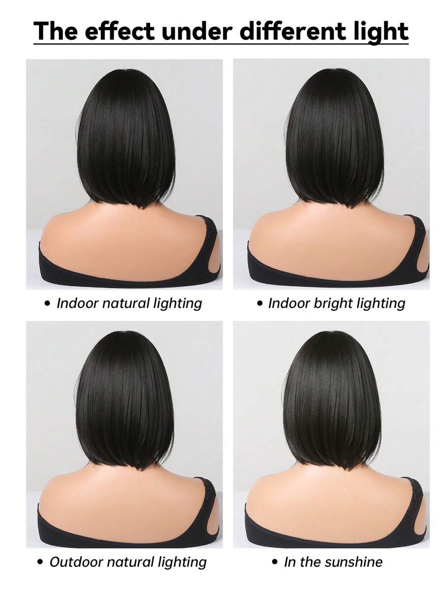 SHEIN باروكة شعر صناعي بوب قصير أسود