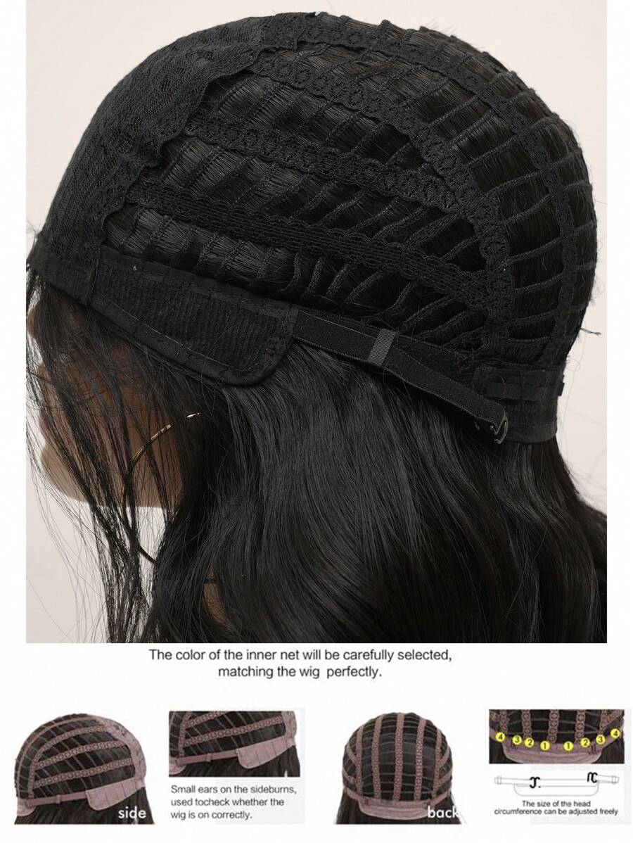 SHEIN باروكة شعر أسود طويل مموج 34 بوصة مقاومة للحرارة