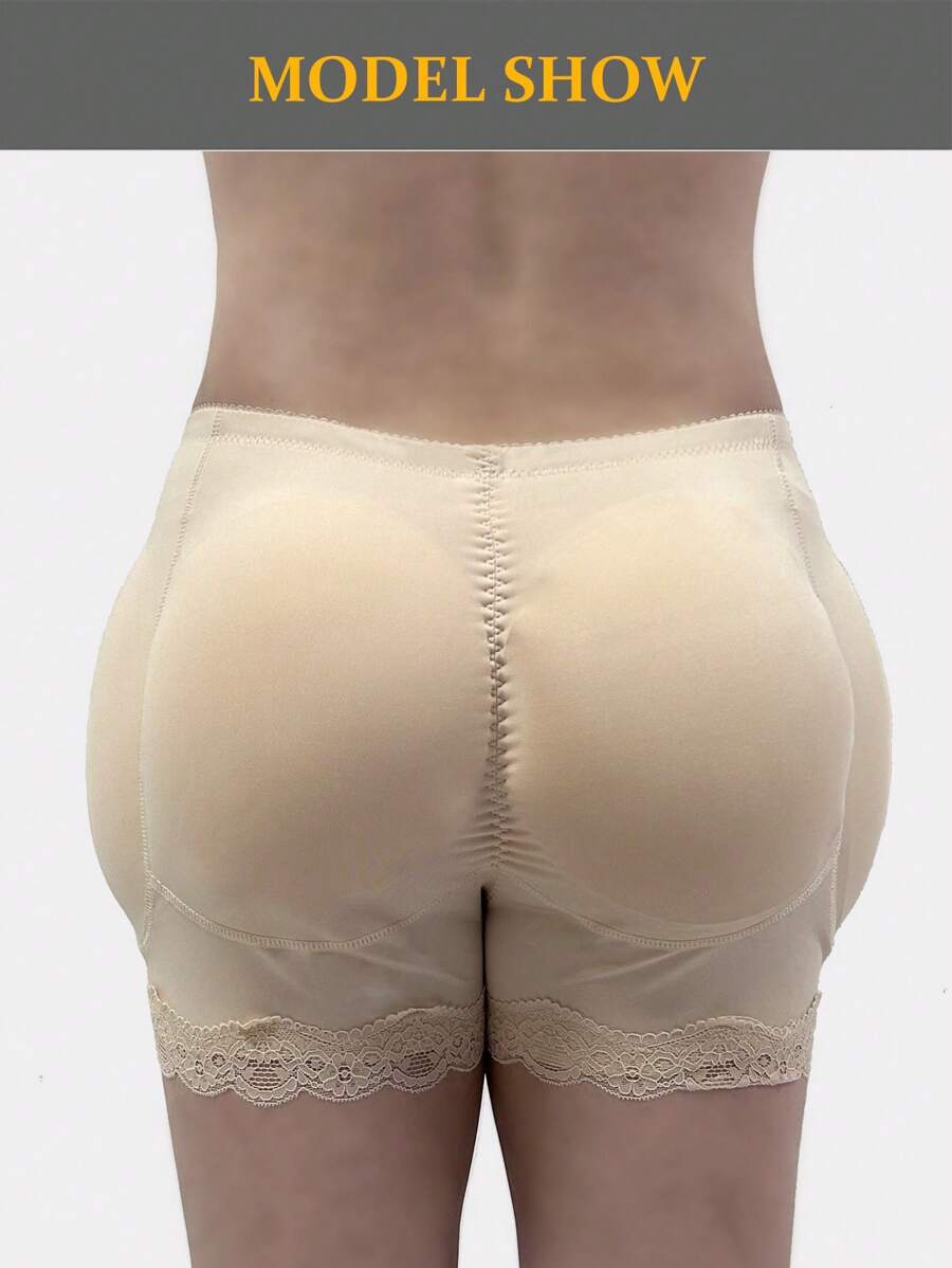 SHEIN شورت مشكل بقطع من الدانتيل بلون بيج مع وسادات مؤخرة