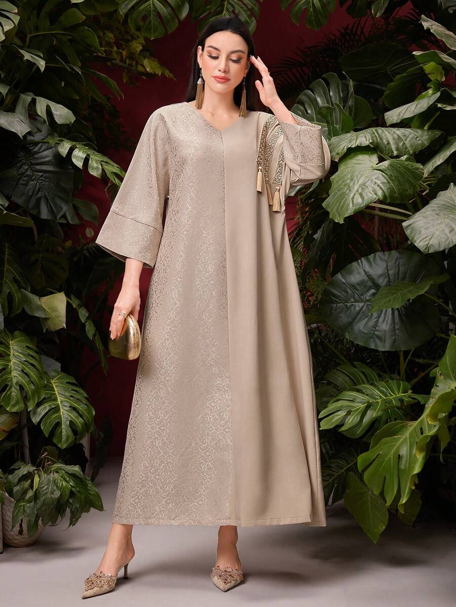 SHEIN Al Najma فستان عربي طويل بتفاصيل شرابات قفطان