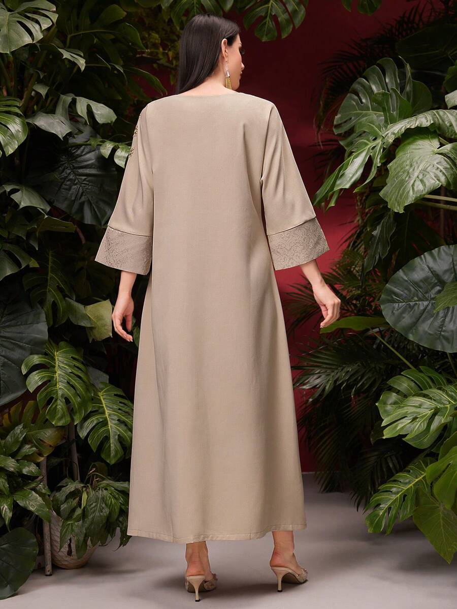 SHEIN Al Najma فستان عربي طويل بتفاصيل شرابات قفطان