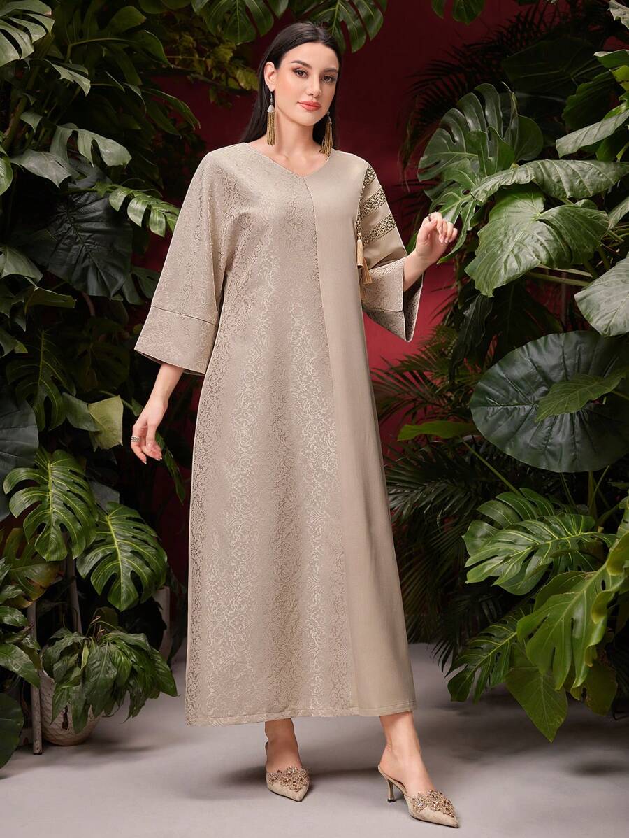 SHEIN Al Najma فستان عربي طويل بتفاصيل شرابات قفطان