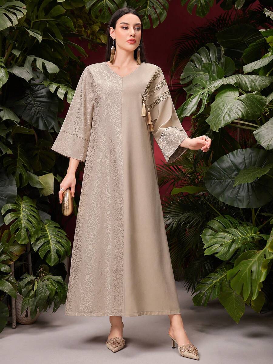 SHEIN Al Najma فستان عربي طويل بتفاصيل شرابات قفطان