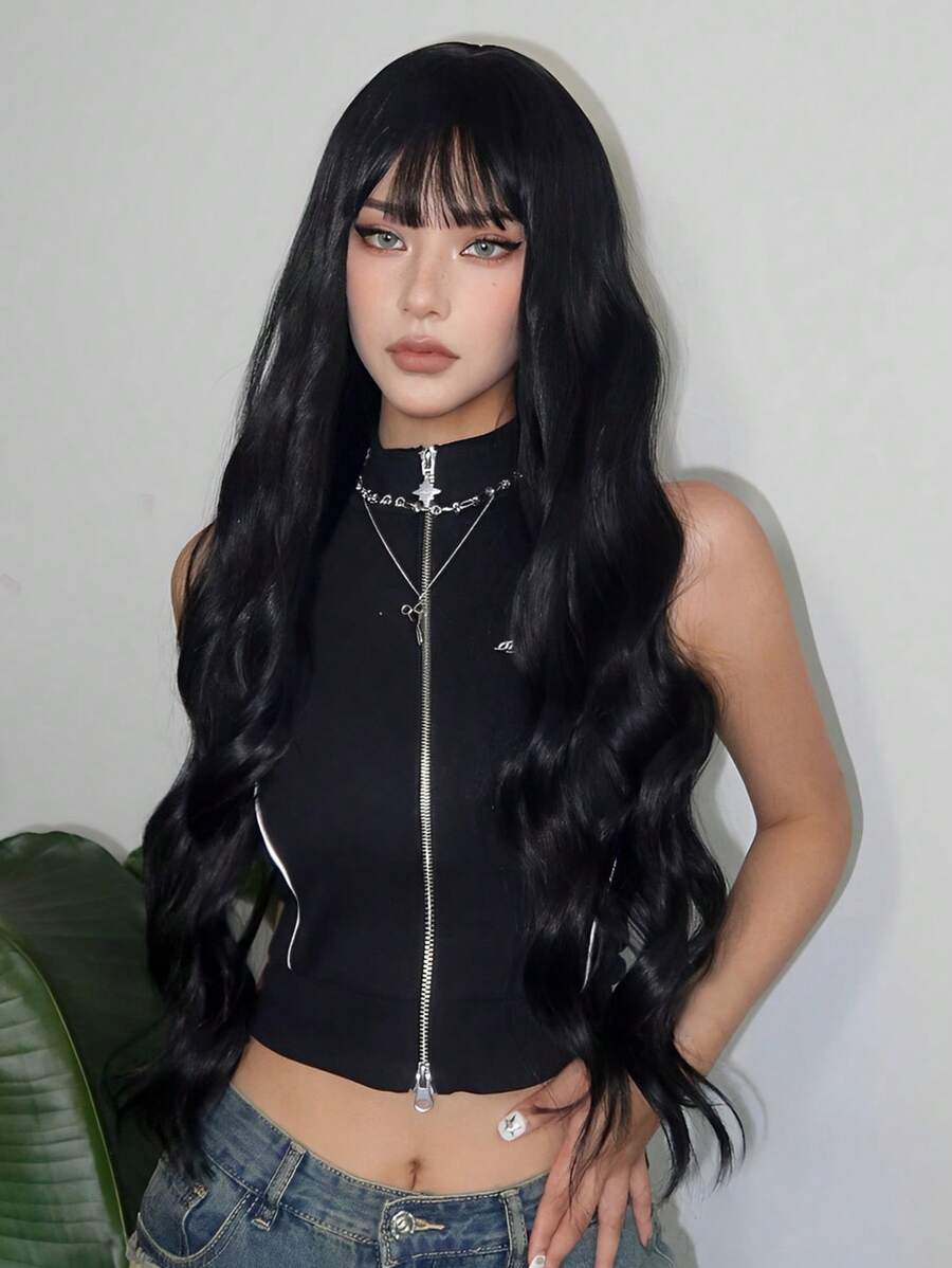 SHEIN شعر مستعار أسود طويل 30 بوصة مجعد طبيعي