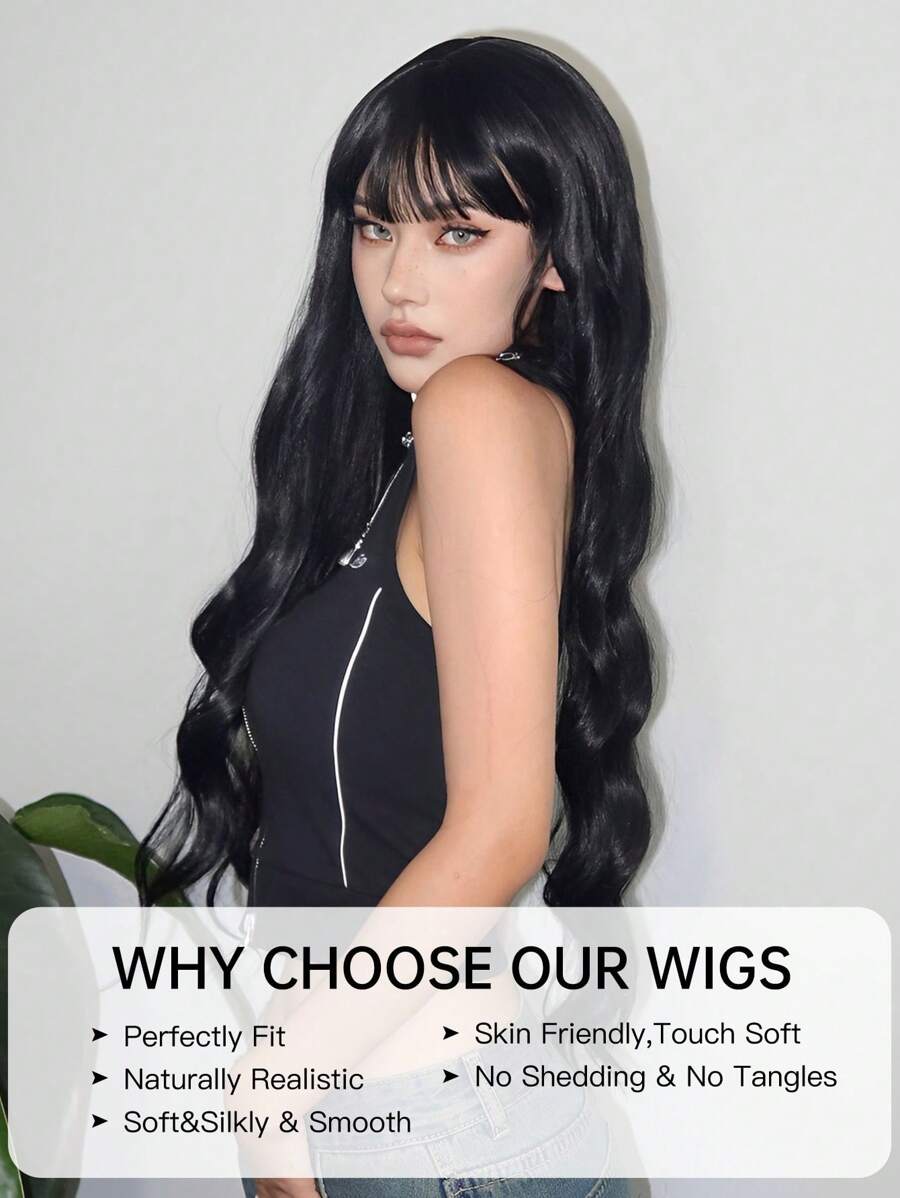 SHEIN شعر مستعار أسود طويل 30 بوصة مجعد طبيعي