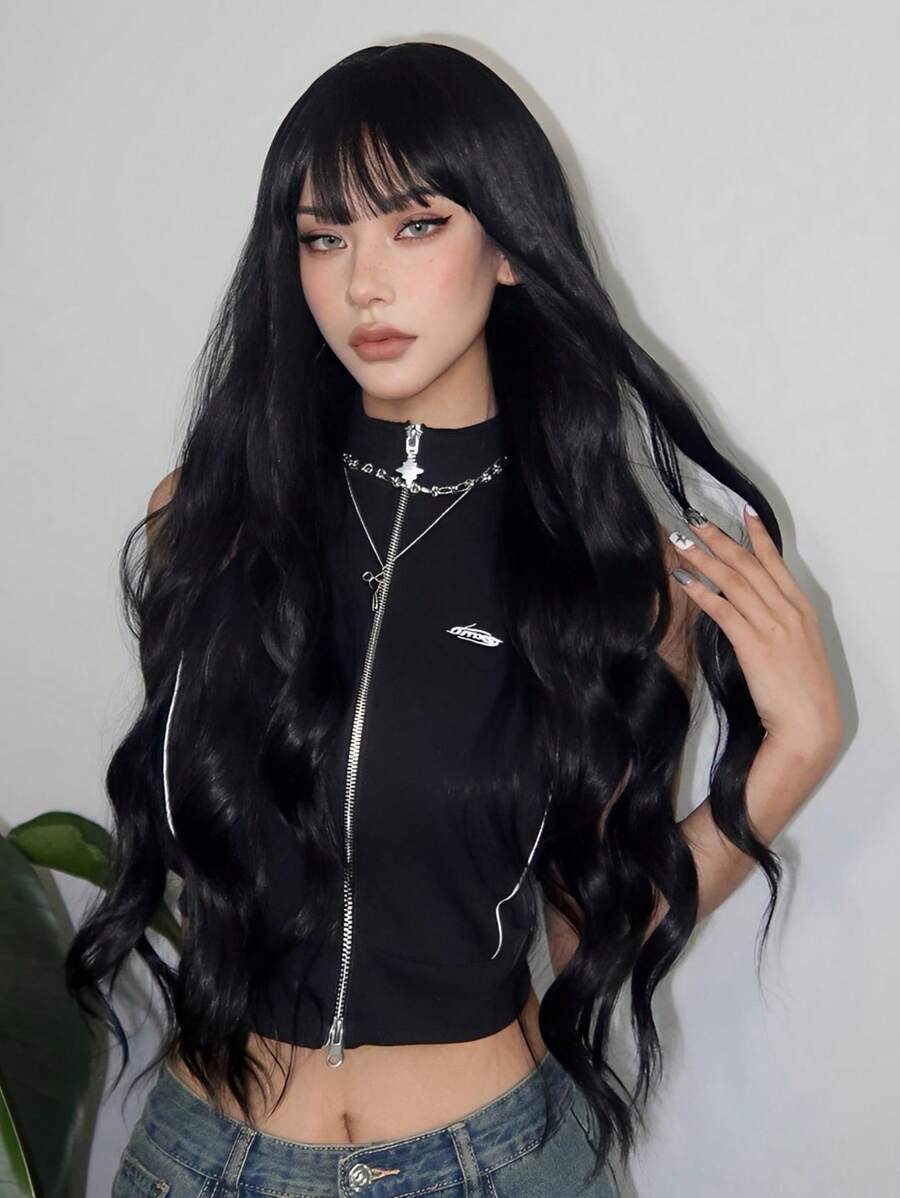 SHEIN شعر مستعار أسود طويل 30 بوصة مجعد طبيعي