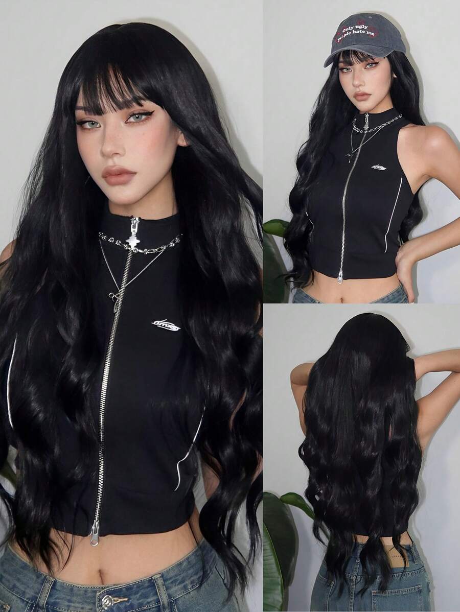 SHEIN شعر مستعار أسود طويل 30 بوصة مجعد طبيعي