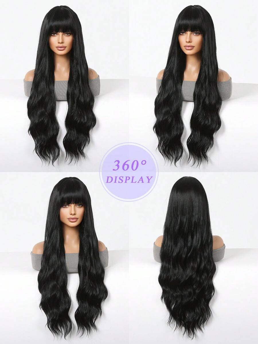 SHEIN شعر مستعار أسود طويل 30 بوصة مجعد طبيعي