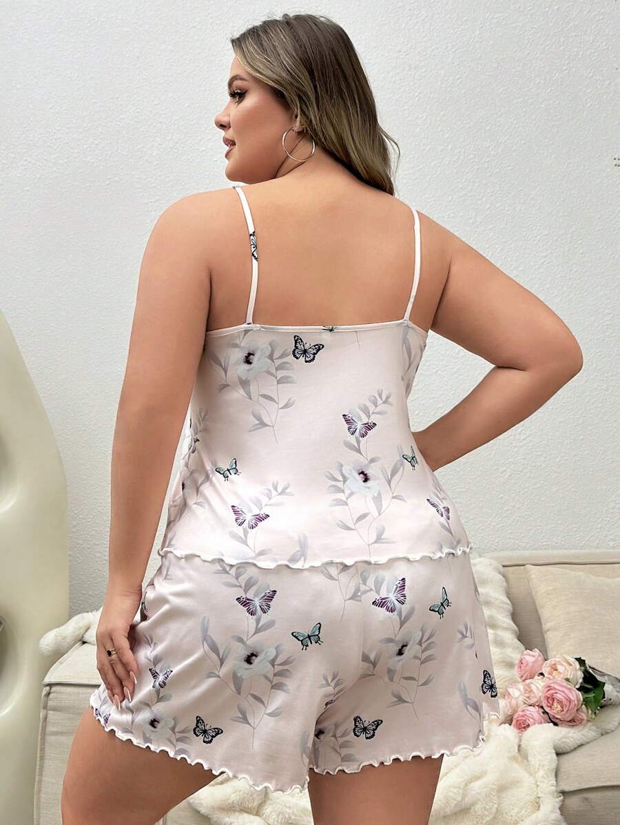 SHEIN DUSKBASE طقم بيجامة للمقاسات الكبيرة من توب كامي وشورت بطبعة فراشات
