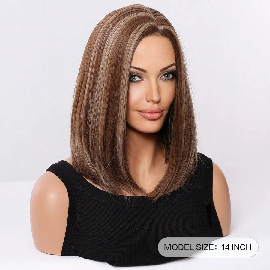 SHEIN باروكة شعر صناعي كتفي بني ذهبي