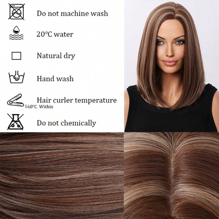 SHEIN باروكة شعر صناعي كتفي بني ذهبي