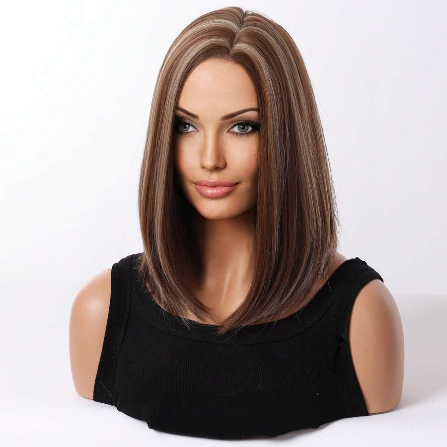 SHEIN باروكة شعر صناعي كتفي بني ذهبي