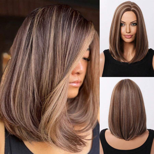 SHEIN باروكة شعر صناعي كتفي بلون بني ذهبي