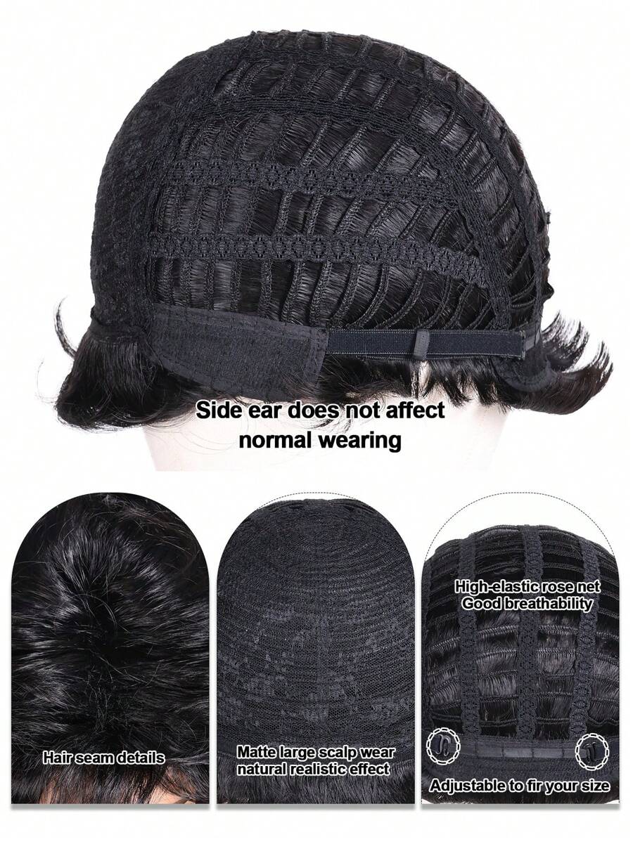 SHEIN باروكة شعر أسود 10 بوصة مموجة مع بانج