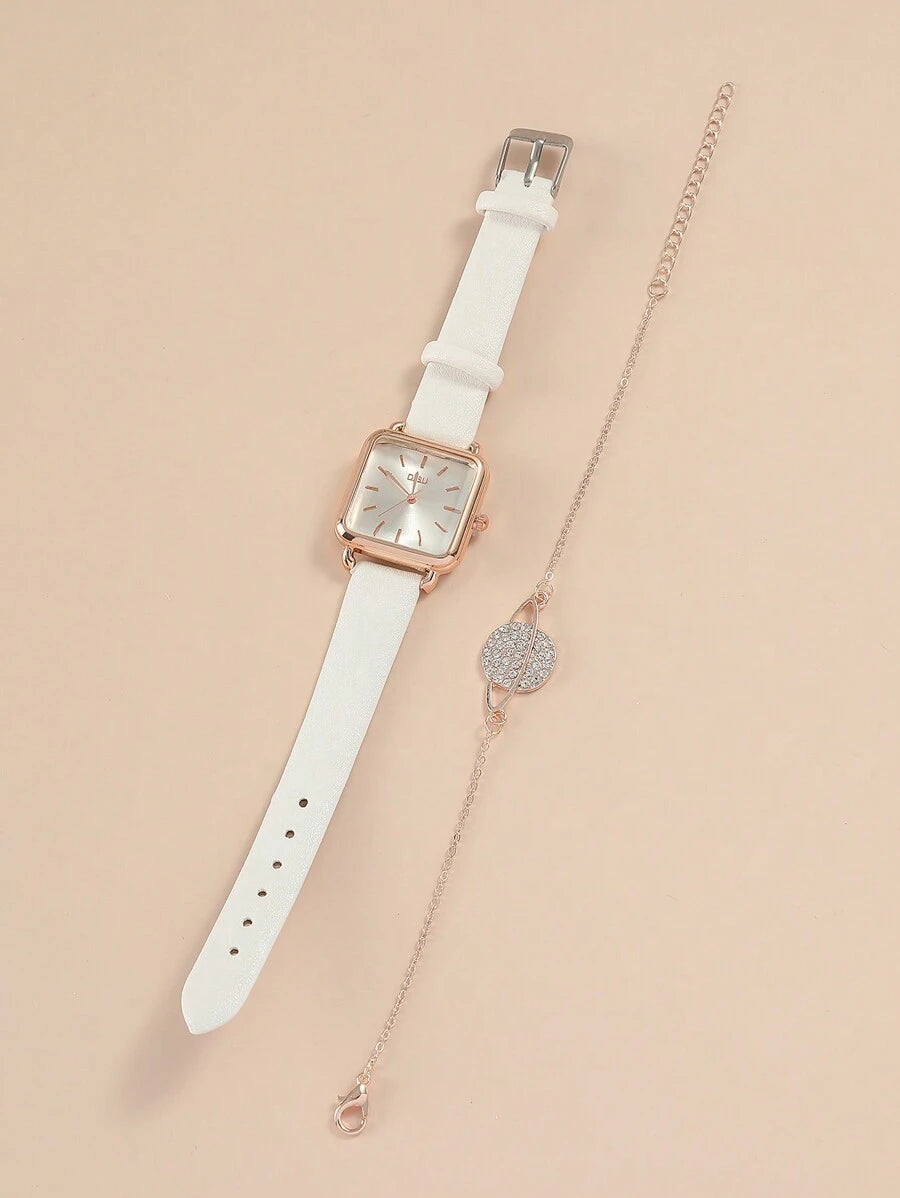 SHEIN DISU ساعة كوارتز مربعة مع سوار