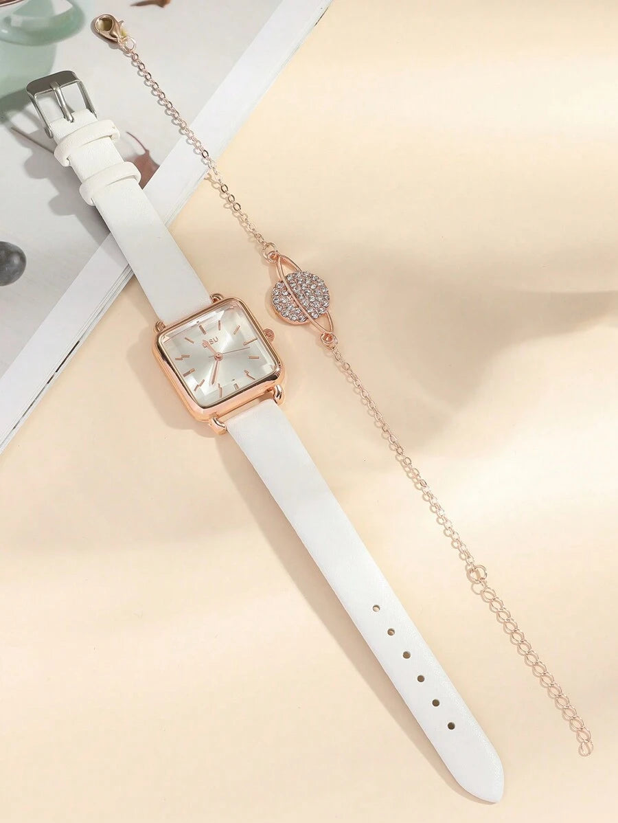 SHEIN DISU ساعة كوارتز مربعة مع سوار
