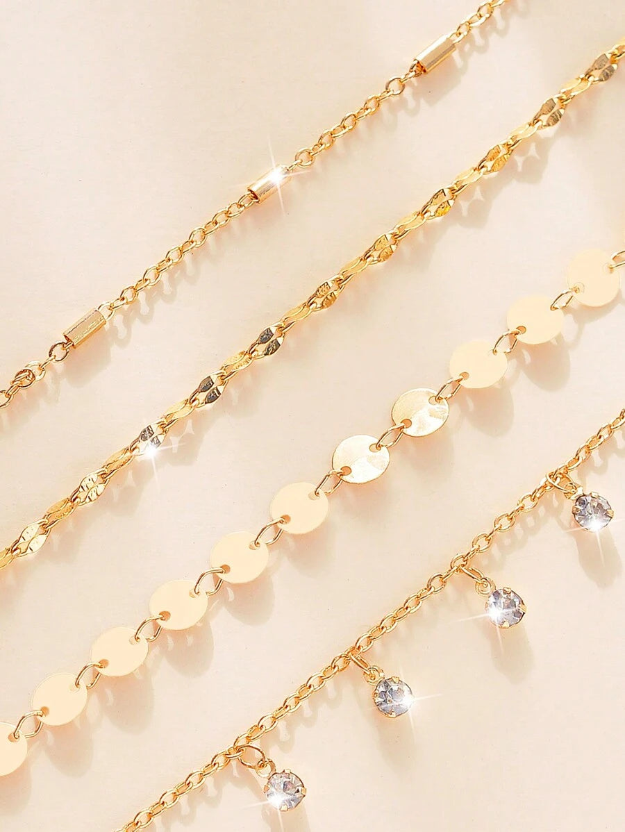 SHEIN مجموعة أساور 4 قطع ذهبية مزينة بالكريستال
