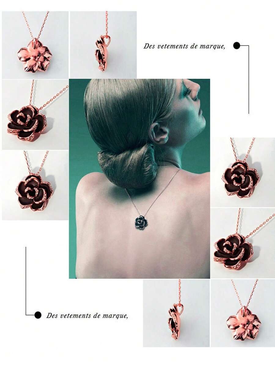 SHEIN عقد وأقراط بتصميم ورد أنيق
